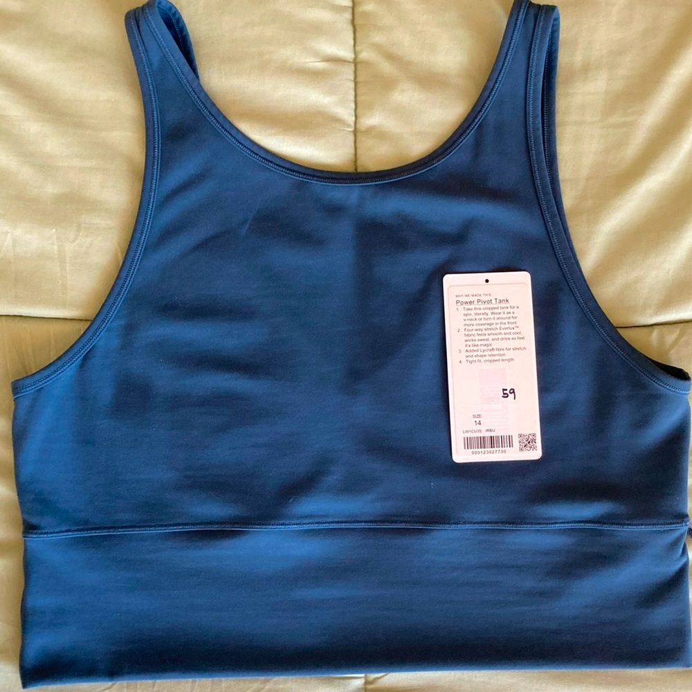 🍋 LULULEMON POWER PIVOT EVERLUX TANK 14 Iron Blue